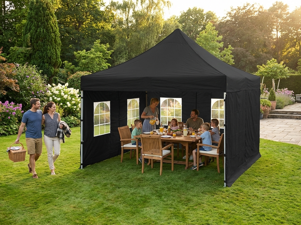 Pop up gazebo 6x6 m black with steel frame for outdoor events