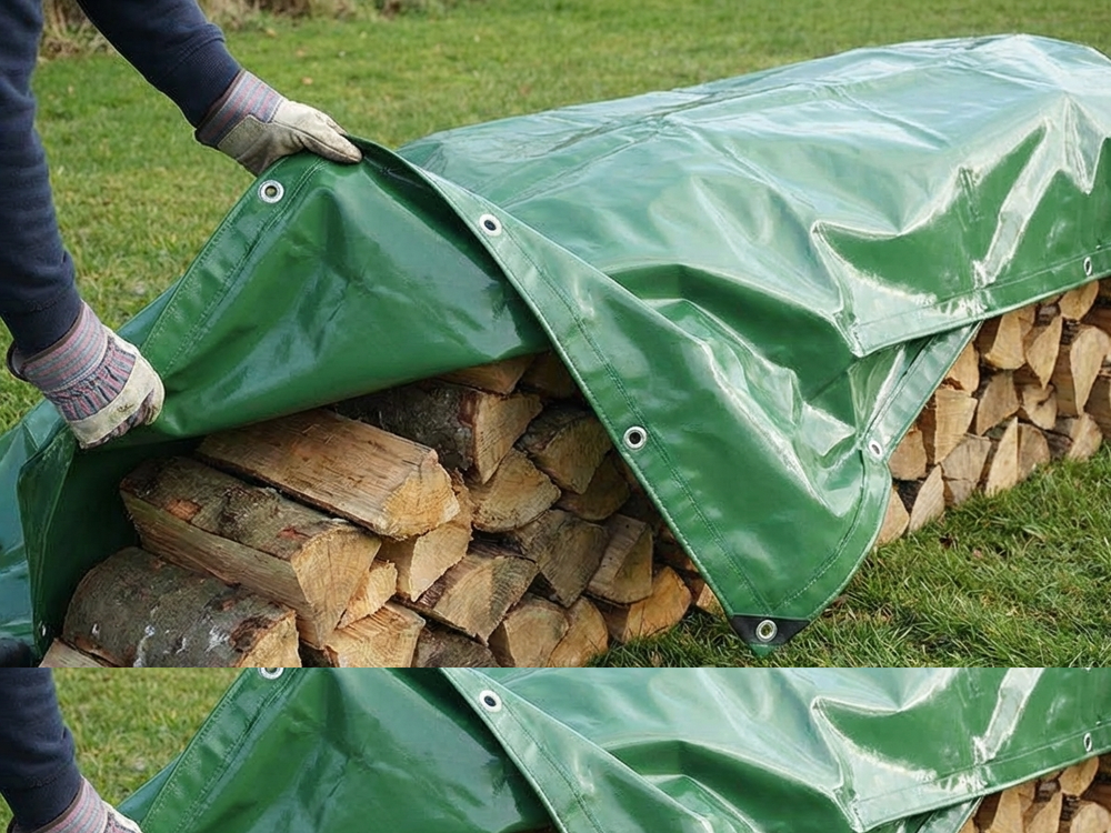 Green PVC tarpaulin 6x8 metres for outdoor use