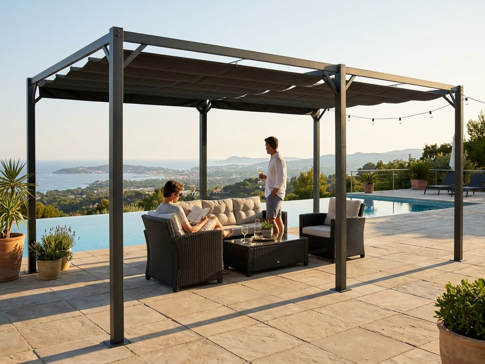 Dark grey pergola gazebo with aluminium frame, outdoor use - view 3