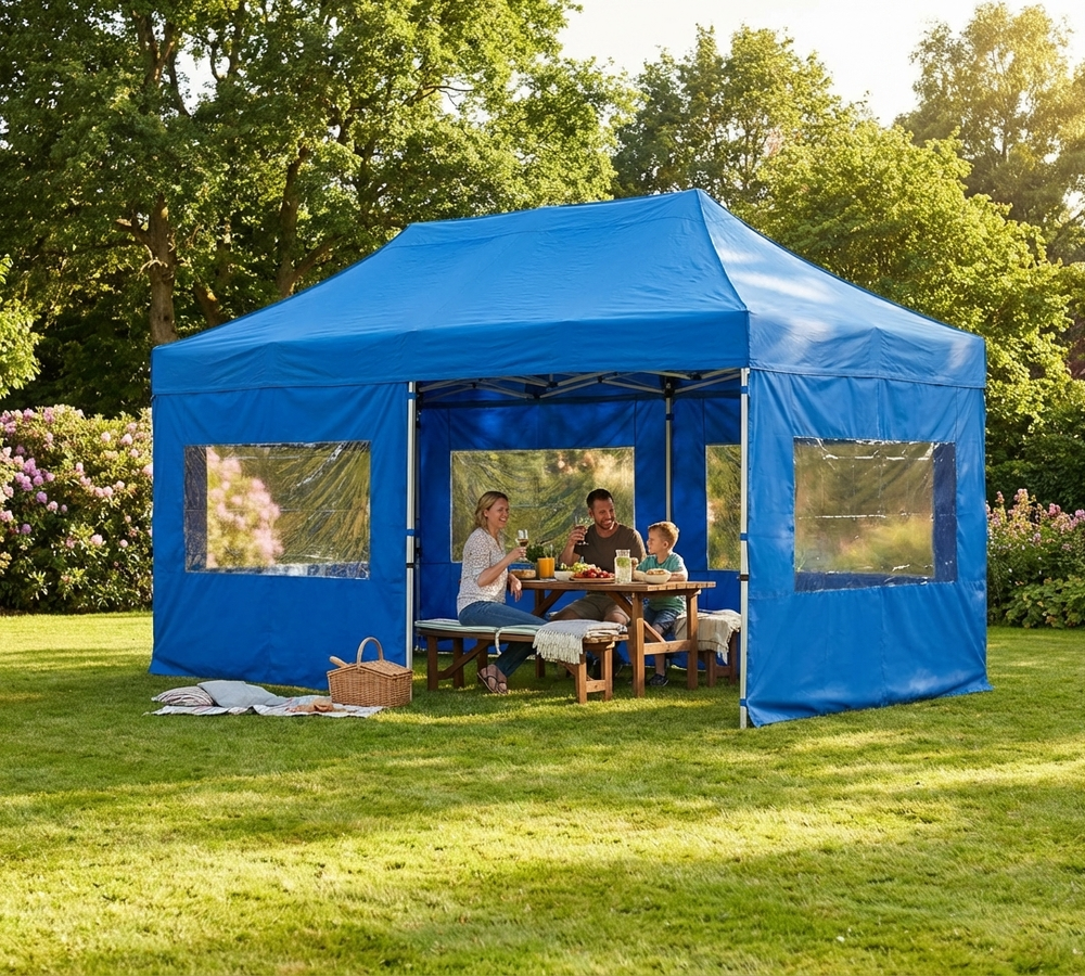 Blue pop-up gazebo with aluminium frame for outdoor events - product detail