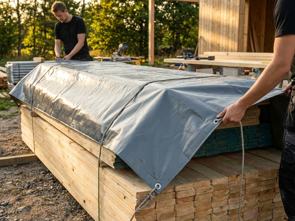 Grey PVC tarpaulin 6x8 m, flame retardant and waterproof - view 3