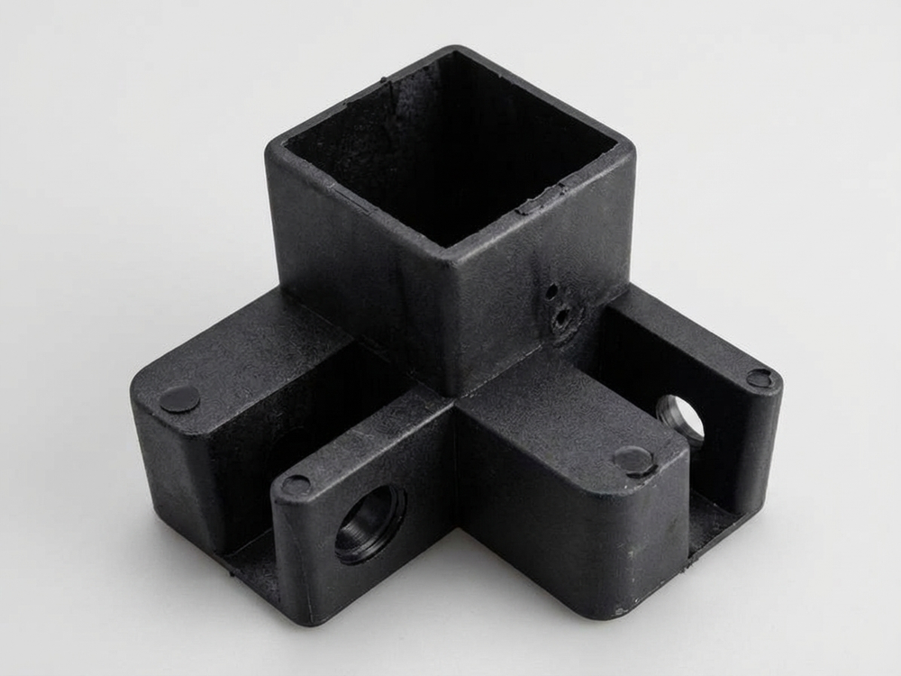 Plastic corner leg fitting in black for industrial use - product detail
