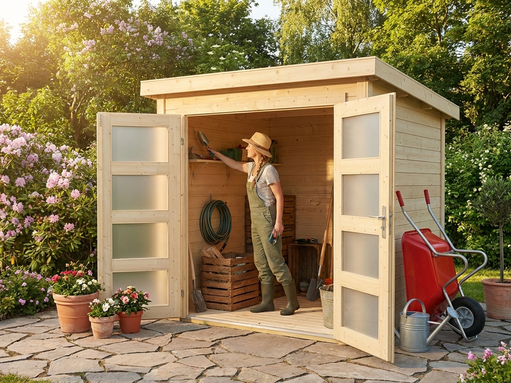 Wooden garden shed made from Nordic Spruce, natural finish - product detail