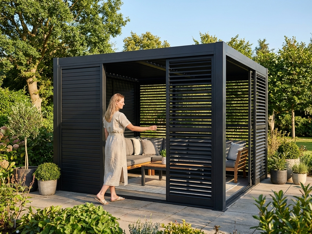 Louvre Sliding Door Set Black Aluminium for Pergolas - product detail