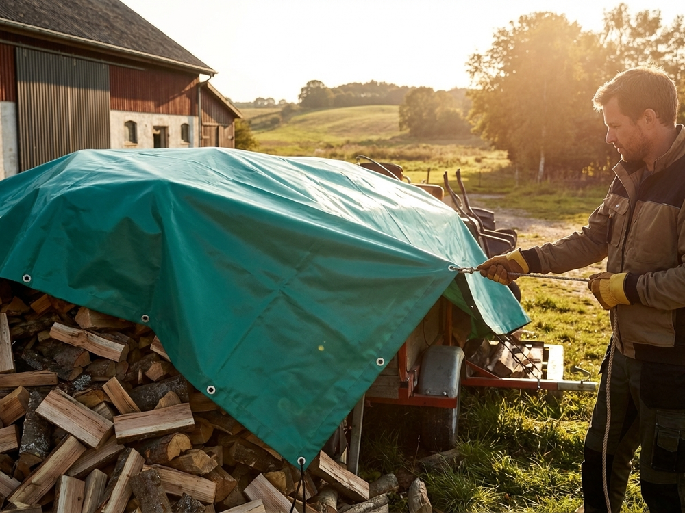 Green PVC tarpaulin 6x8m, waterproof cover - view 3