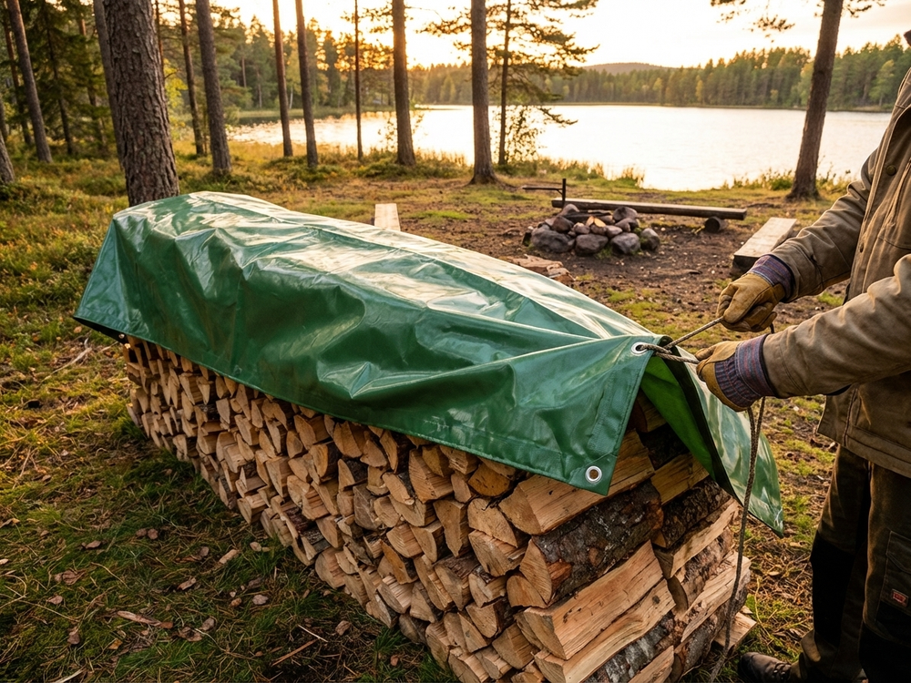 Green PVC Tarpaulin 8x10 m, Flame Retardant