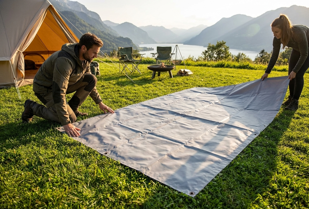 Grey PVC tarpaulin ground cover - view 3