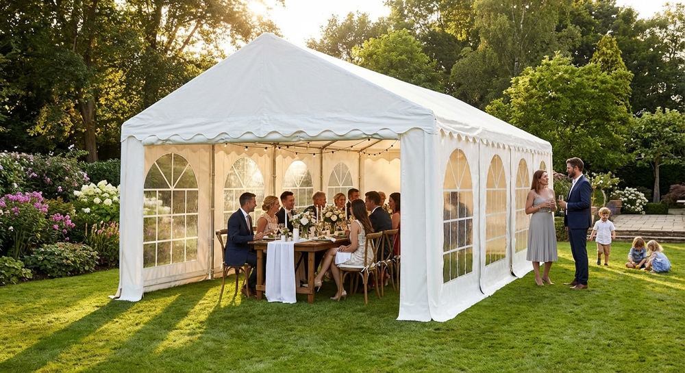 White PVC Marquee 4x8m with Galvanised Steel Frame for Outdoor Events - product detail