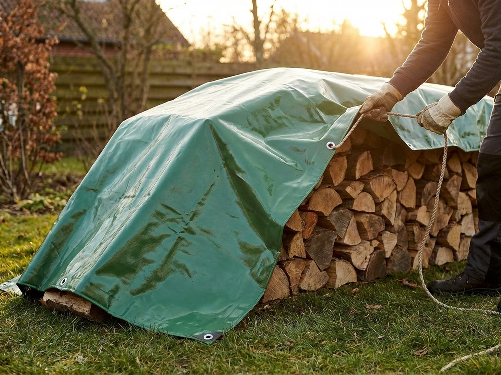 Green PVC tarpaulin 6x8 metres for outdoor use - product detail