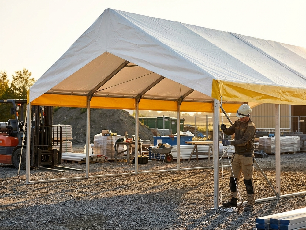 PVC roof cover in white and yellow for storage and work tents - product detail