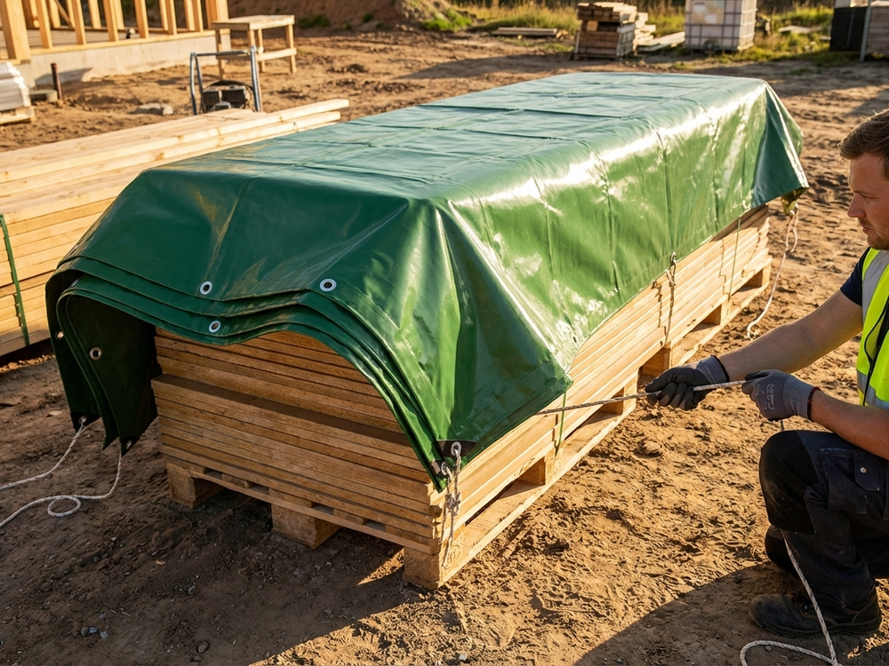 Green PVC tarpaulin 6x12 m for outdoor use - view 3