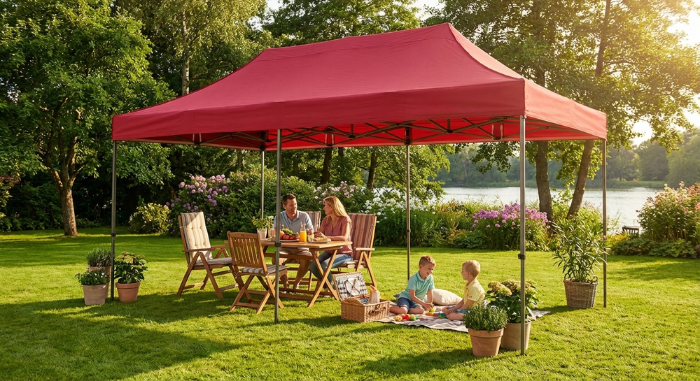 Red pop up gazebo with steel frame for outdoor events - view 3