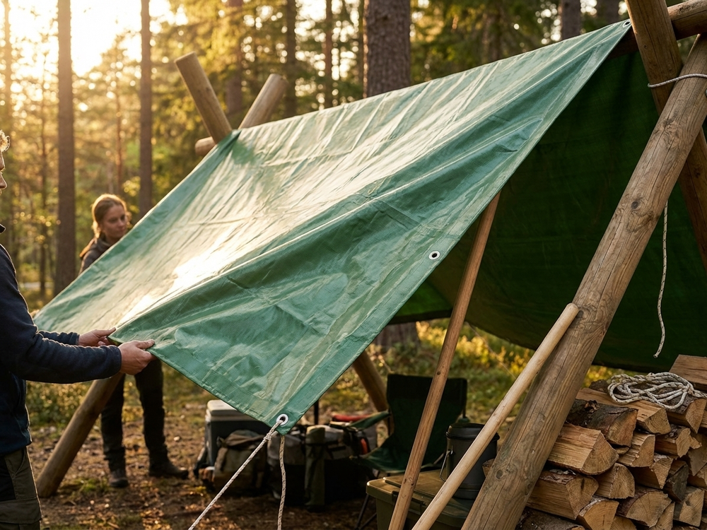 Green PVC tarpaulin, 6x12 m, flame retardant for outdoor use - view 3