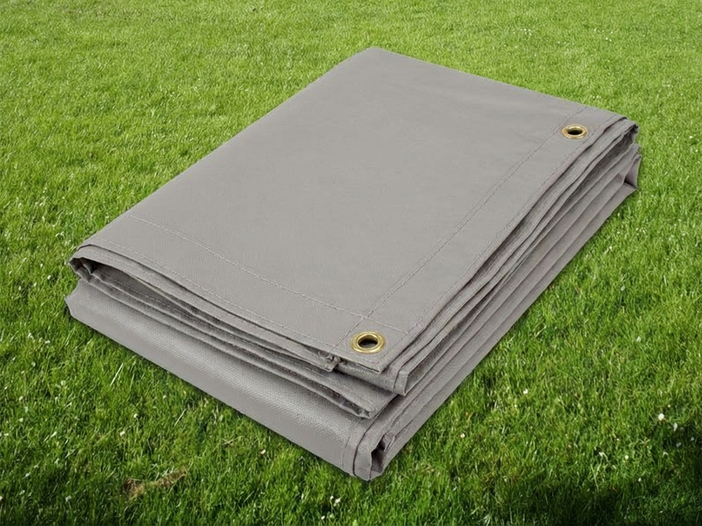 Durable PVC tarpaulin, grey, 3.7x8.6 m for ground cover