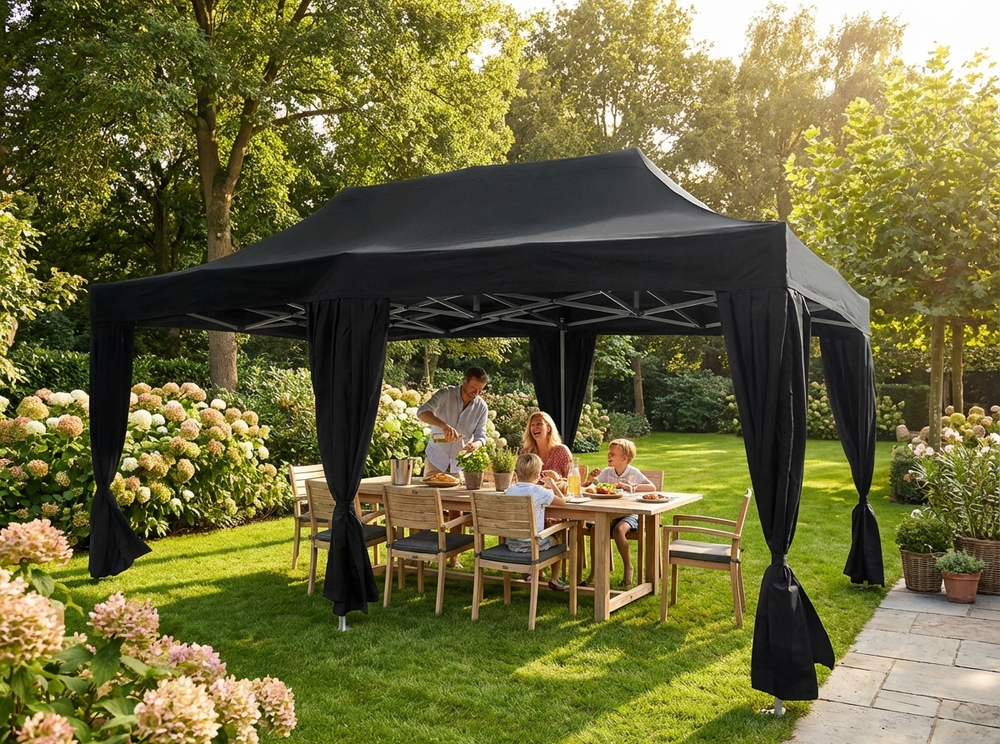 Pop Up Gazebo 3x6 m Black Steel Frame with Curtains - view 3