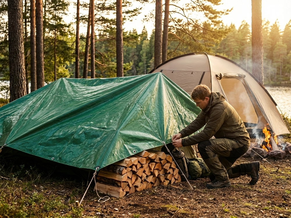Green PVC tarpaulin 8x10 m for outdoor use - product detail