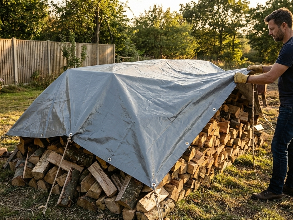 Grey PVC tarpaulin 6x8 m, waterproof and UV-resistant