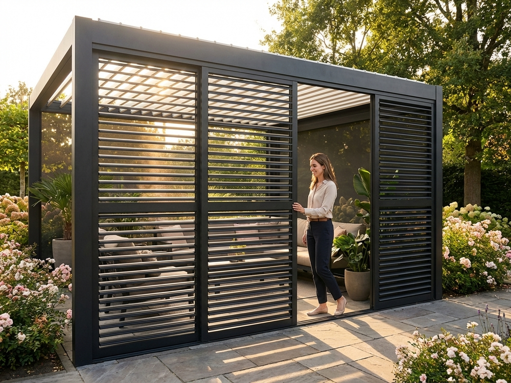 Louvre Sliding Door Set Black Aluminium for Pergolas - view 3
