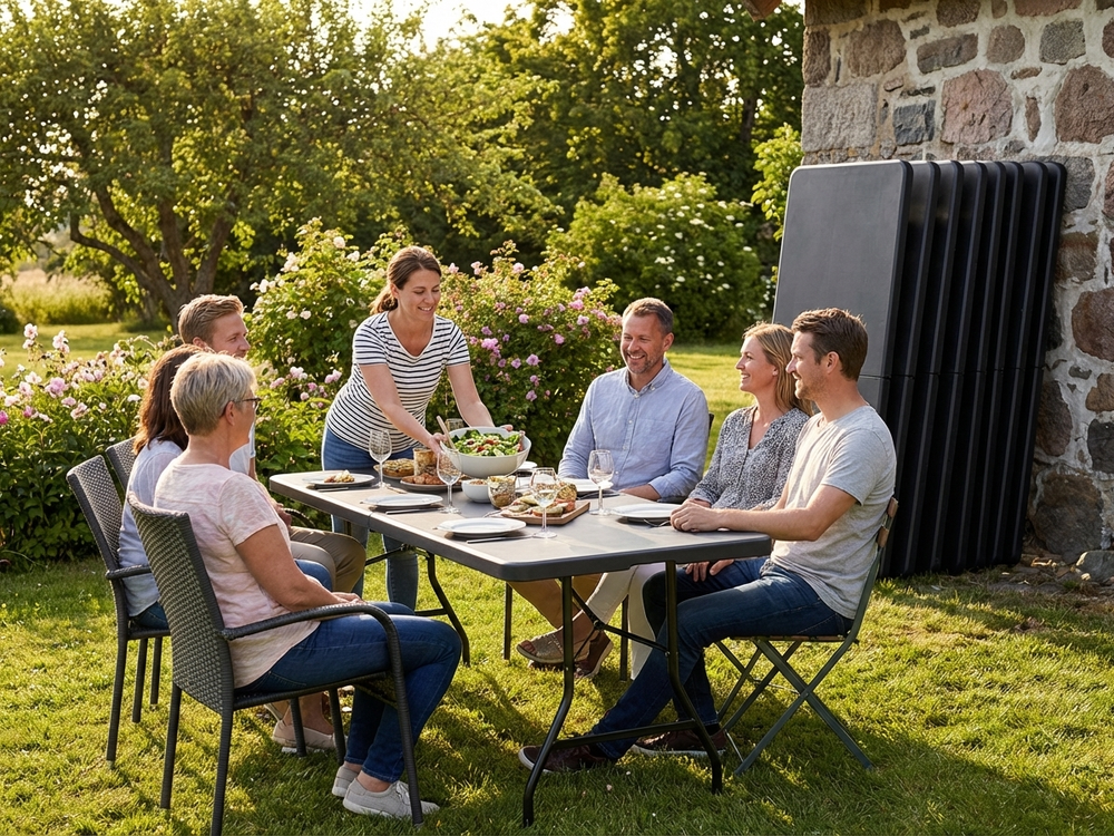 Black folding table 240x76x74 cm for commercial use