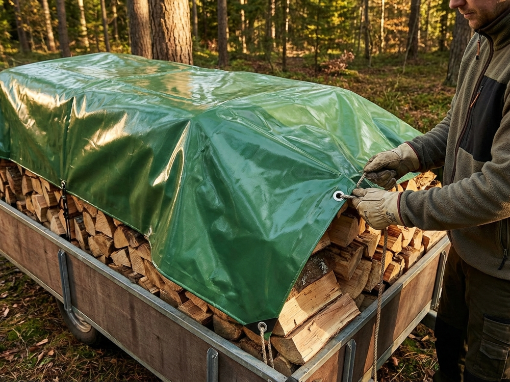 Green PVC tarpaulin 10x12 m flame retardant outdoor use - product detail