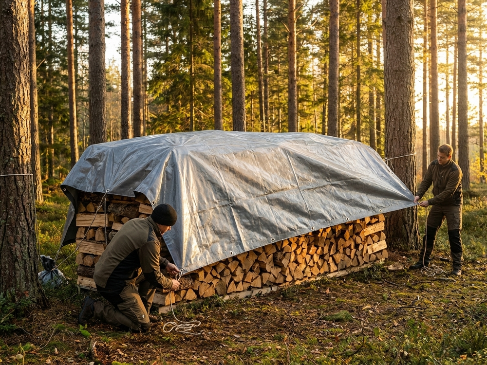 Grey PVC tarpaulin 10x12 m, flame retardant - view 3