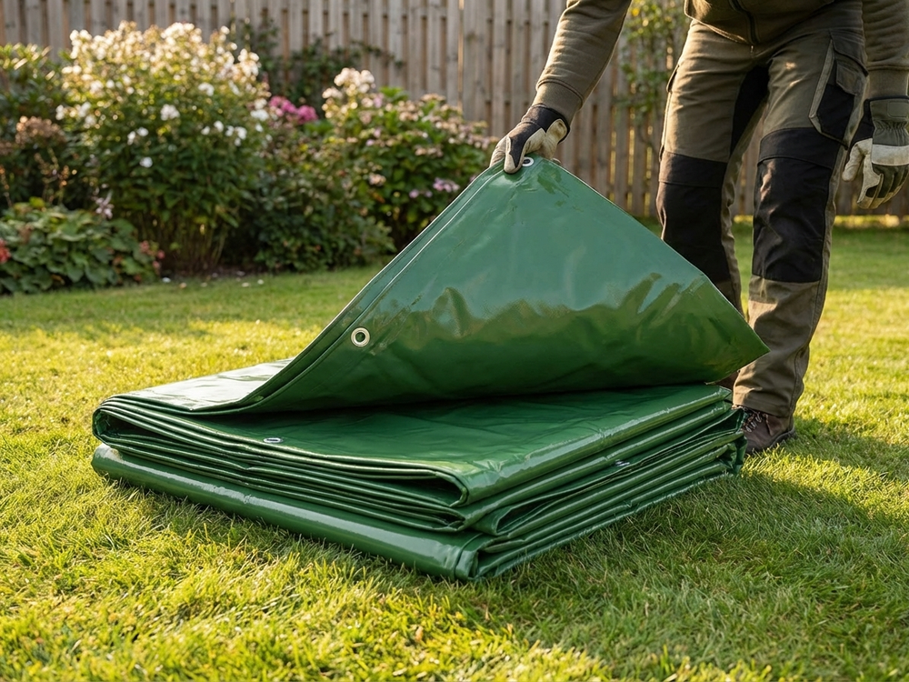 Green PVC Tarpaulin 8x14 m, Flame Retardant