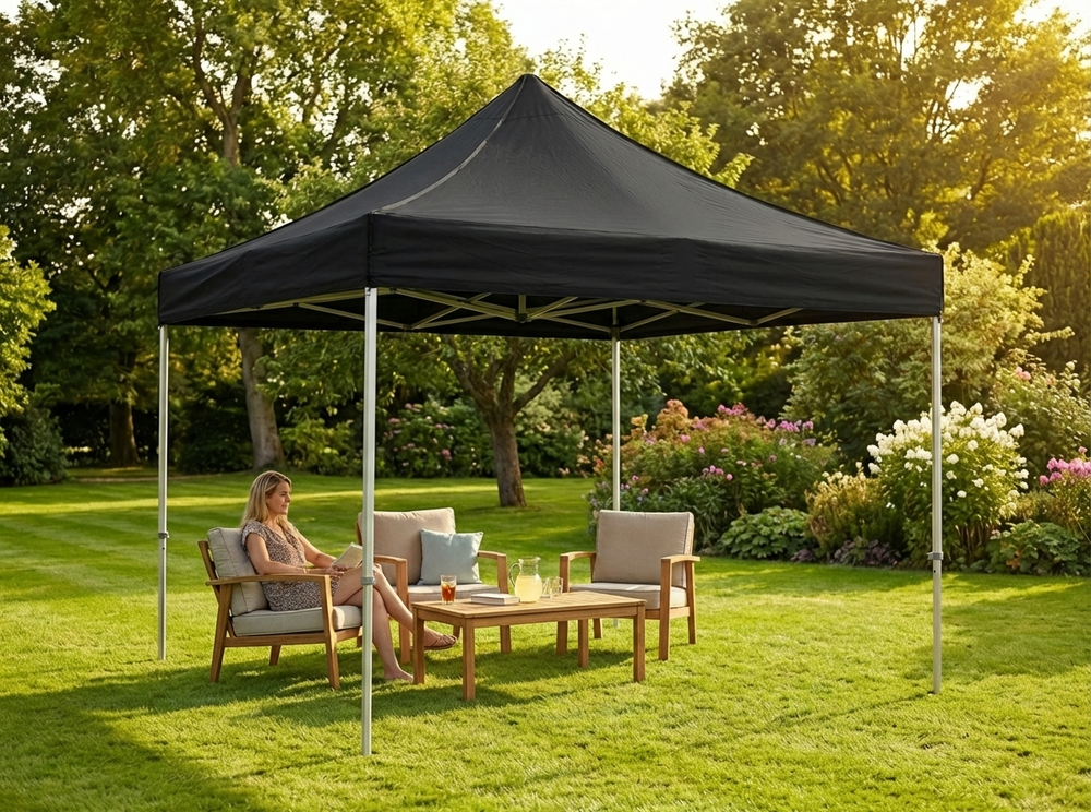 Pop up gazebo with steel frame in black, 3x3m