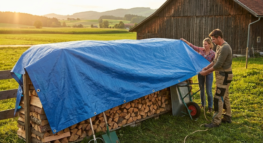Blue tarpaulin 10x15 m for outdoor use - view 3