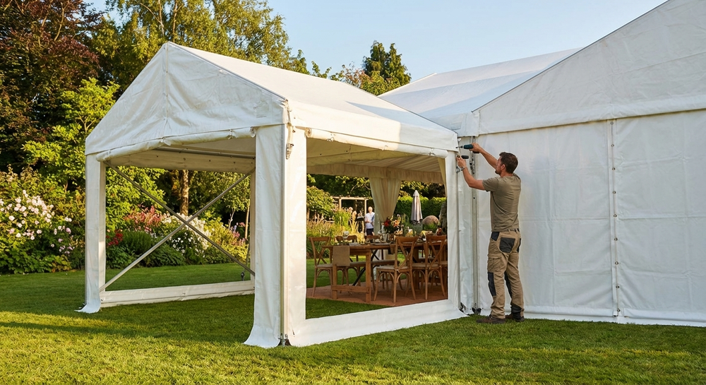 2m white marquee extension with PVC and steel for outdoor events