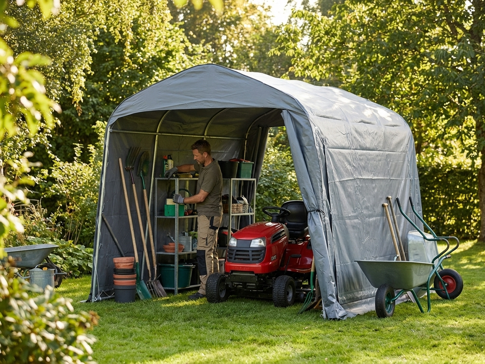 Grey storage tent made of PVC with steel frame for outdoor use - view 3