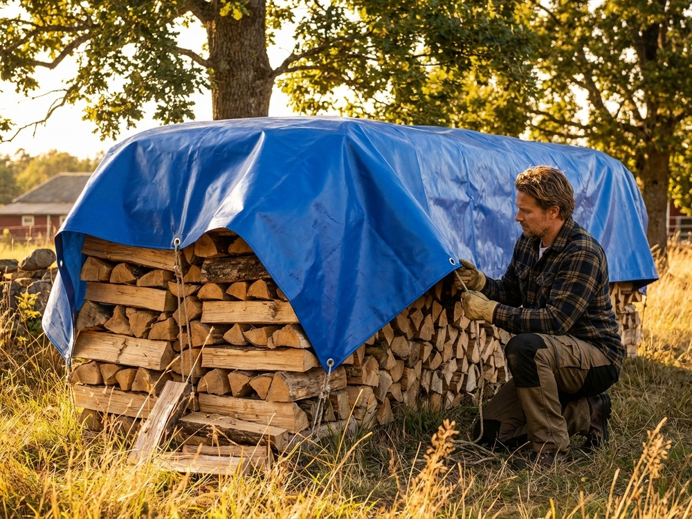 Blue PVC tarpaulin 6x8 m for outdoor and indoor cover - view 3