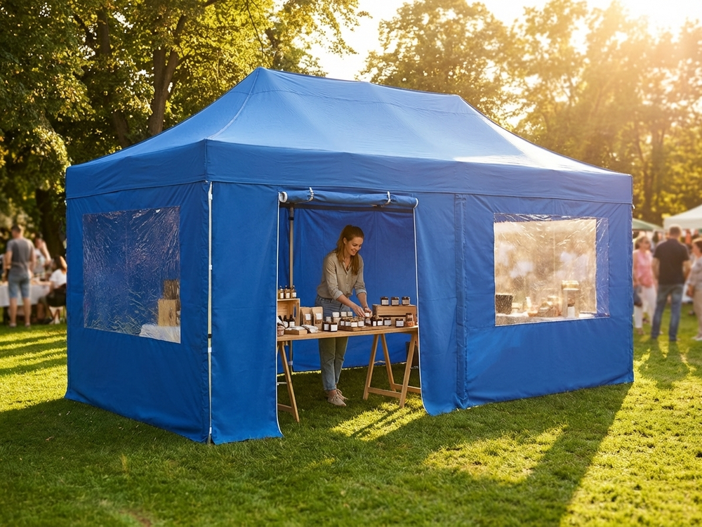 Blue sidewall kit for gazebo, polyester with PVC backing - view 3