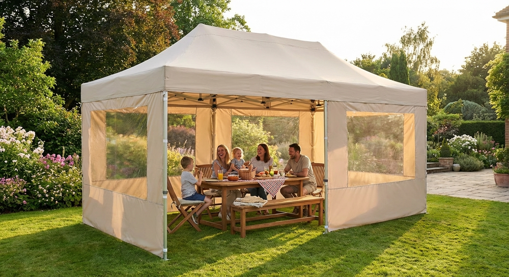 Pop Up Gazebo 3x6 m Latte with Aluminium Frame for Outdoor Events - view 3