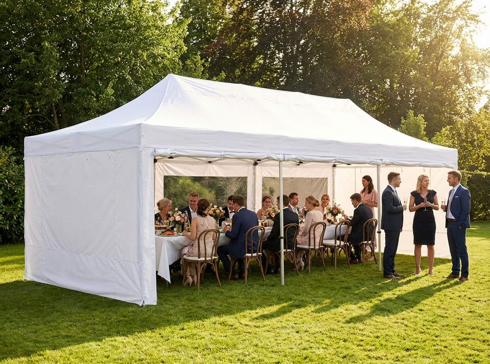White pop up gazebo 4x12m with aluminium frame for outdoor events - view 3