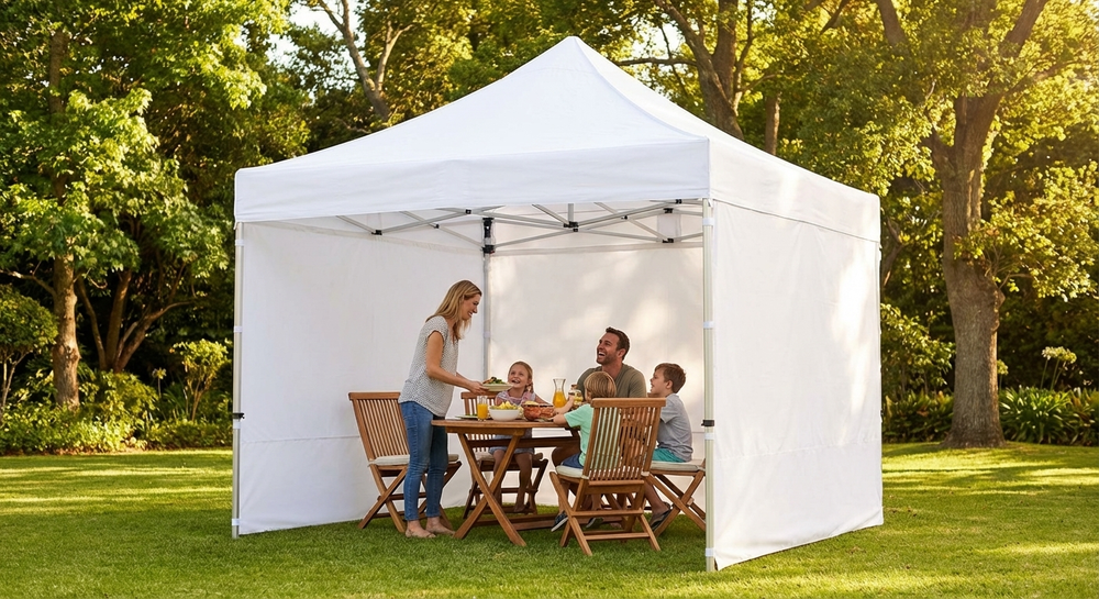 White pop-up gazebo with flame retardant material - view 3