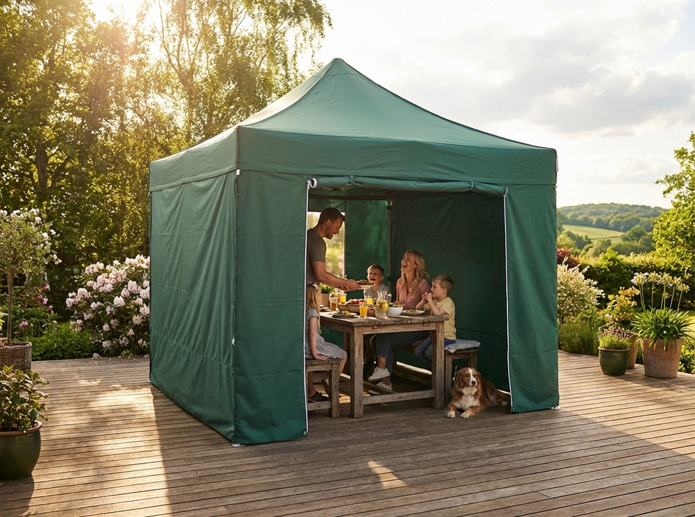 Green pop-up gazebo with steel frame for outdoor events - view 3