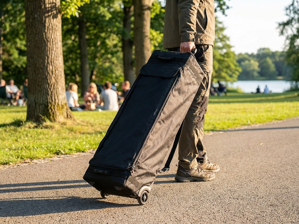 Black carry bag with wheels for Flextents Xtreme 50