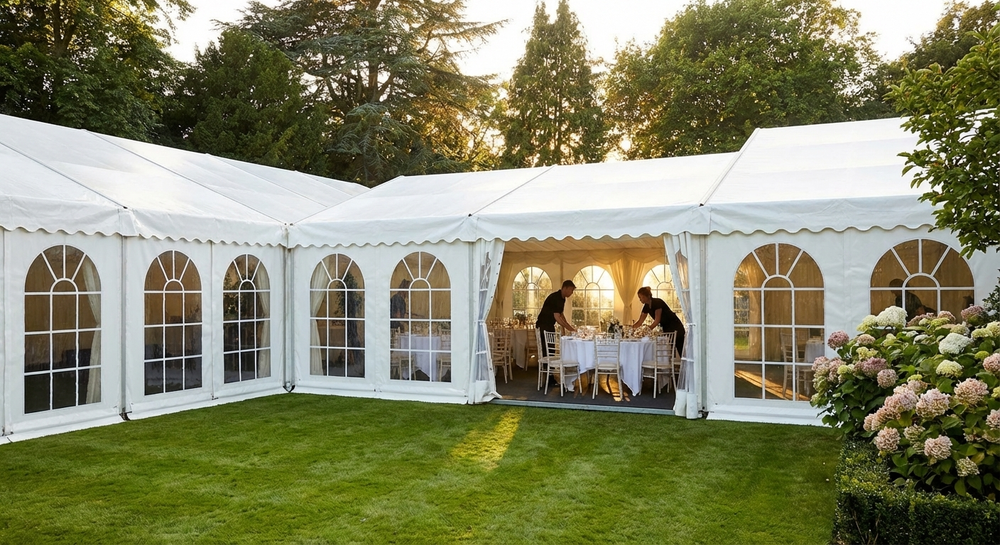 White PVC marquee extension for events