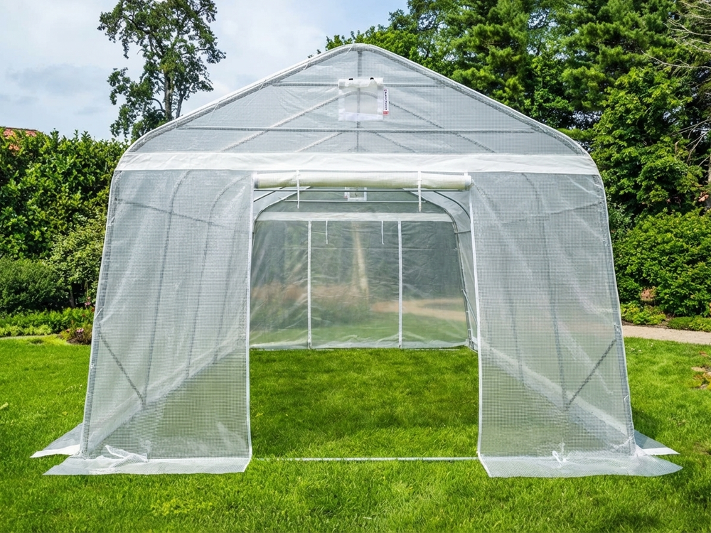 Transparent polytunnel greenhouse with galvanised steel frame - product detail
