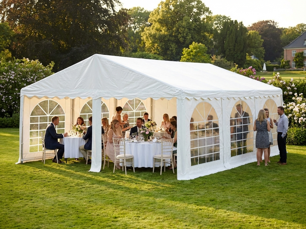 White PVC marquee 4x6m with galvanised steel frame for outdoor events - view 3