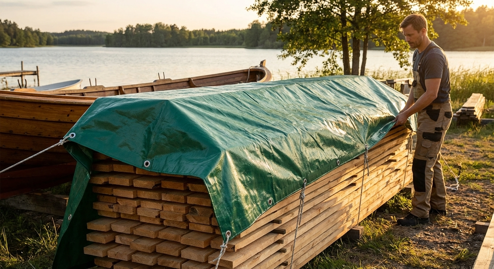 Green PVC tarpaulin 4x6 m for outdoor use