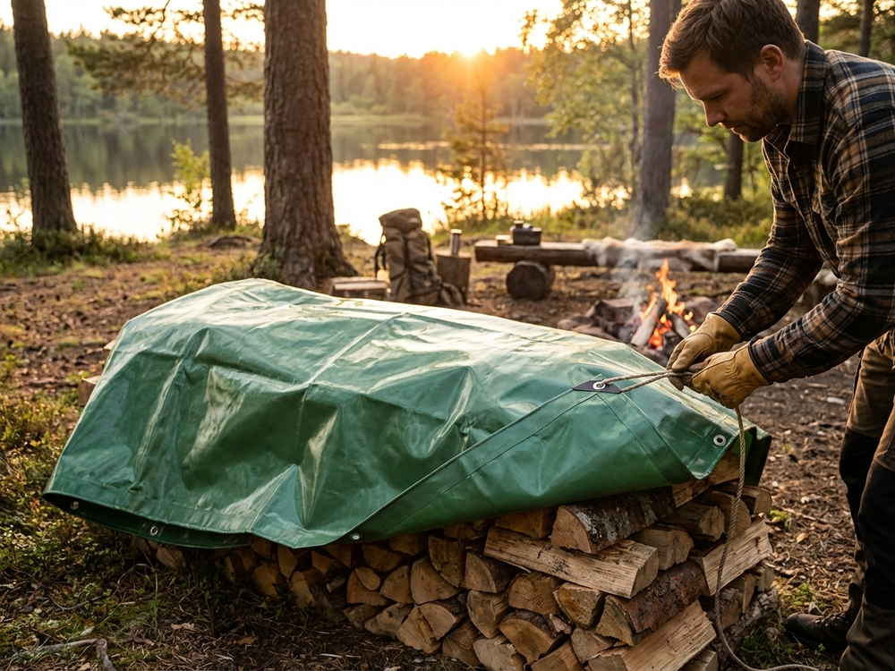 Green PVC Tarpaulin 4x6 m, flame retardant, waterproof