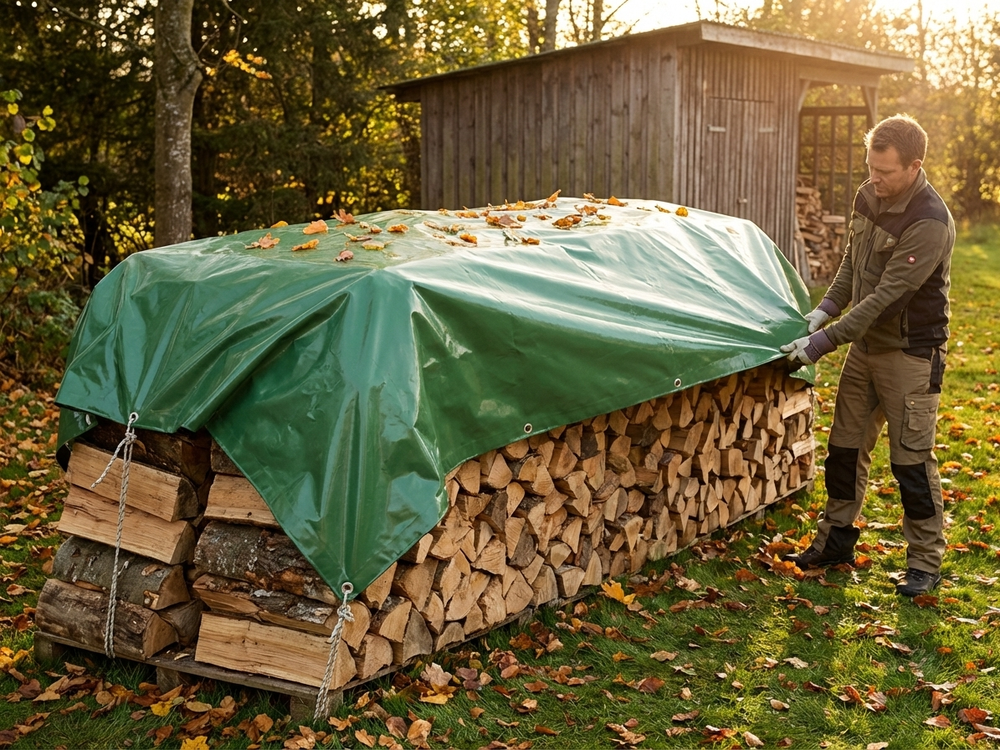 Green PVC tarpaulin 4x6 m, flame retardant and waterproof - product detail