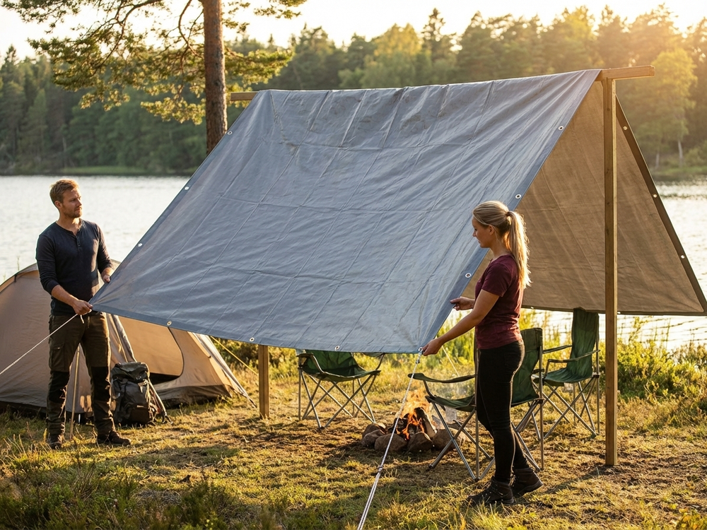 Grey PVC tarpaulin 6x8 m, waterproof and UV-resistant - view 3