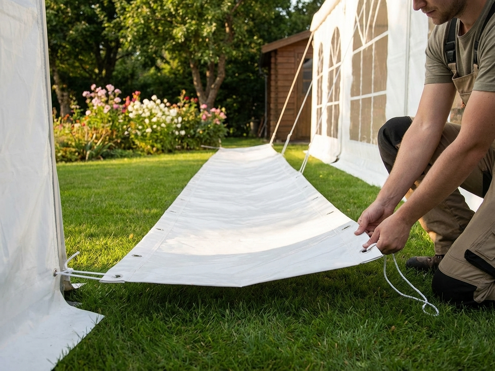 White PVC raingutter for marquees, 14 metres long