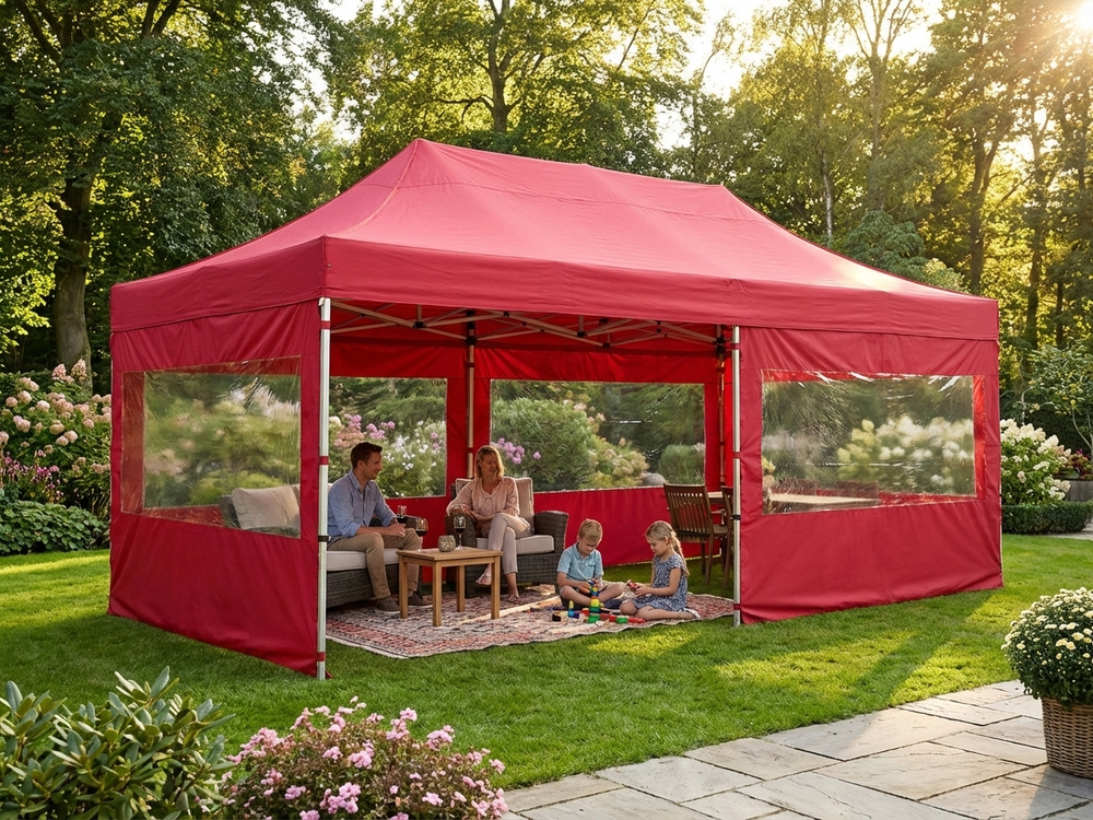 Red pop-up gazebo 4x8 m with aluminium frame for outdoor events