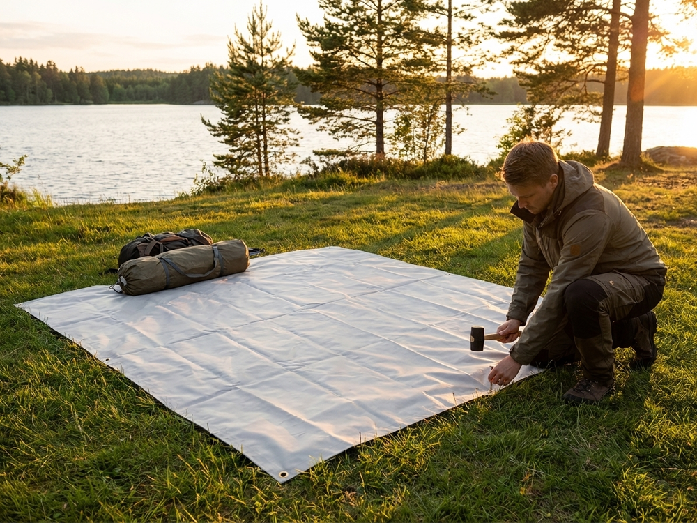 Grey PVC tarpaulin ground cover
