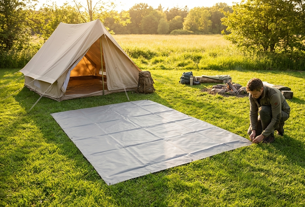 Grey PVC Tarpaulin 3.8x6.1m used as ground cover - view 3