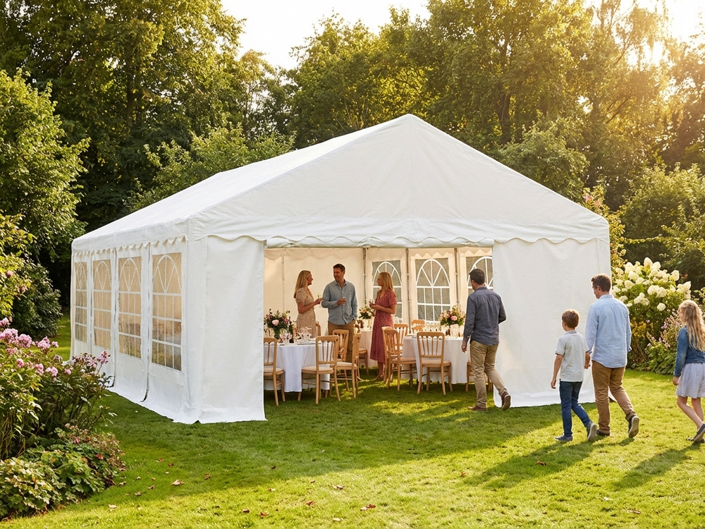 Marquee 6x12m white PE tarpaulin and steel frame for outdoor events - view 3