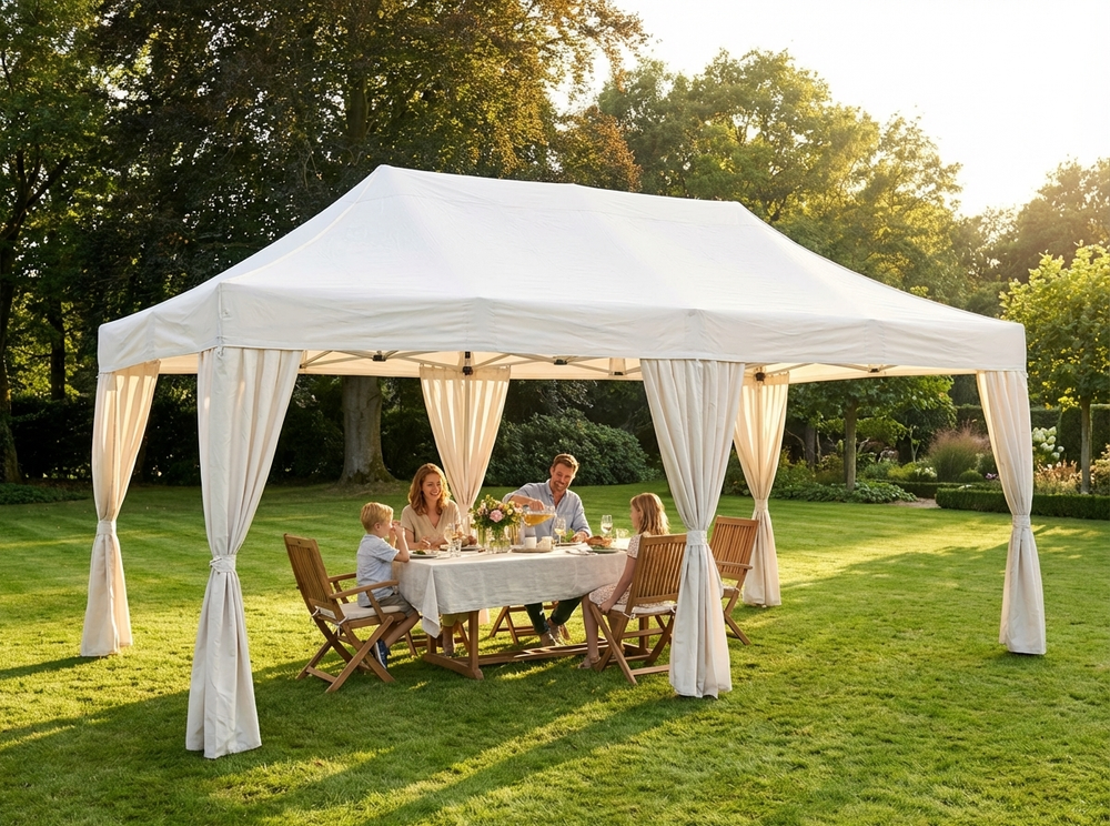 White pop-up gazebo with steel frame for outdoor events - product detail